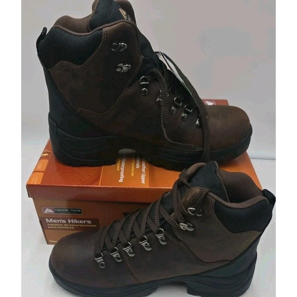 Mens Brown Leather Sneakers 10.5 W Ozark Trail Hiking Shoes NEW